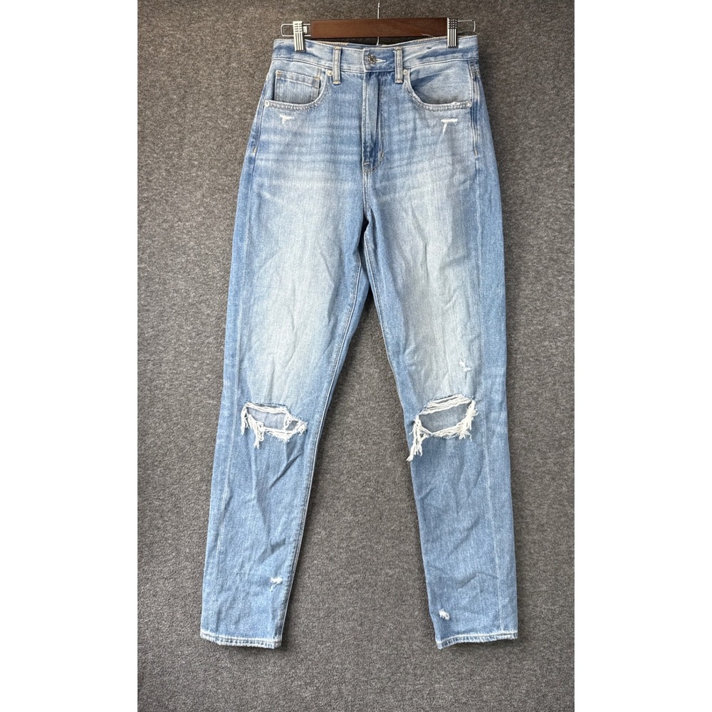 American Eagle Mom Jeans Womens Altered to 26x31 Light Blue Distressed High Rise